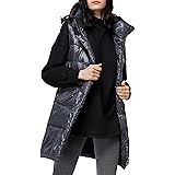 OROLAY da Donna Mid-lungo Gilet in Piumino con Tasche Cappuccio Lucido Cappotto Spesso