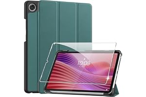 Heioloo Coque pour Lenovo Tab One 8.7" 2025 Housse Protection Etui PU Cuir de Flip Case Cover + [1 Pièce] Verre Trempé Protection écran [Veille/Réveil Automatique] [Support Fonction] Verte