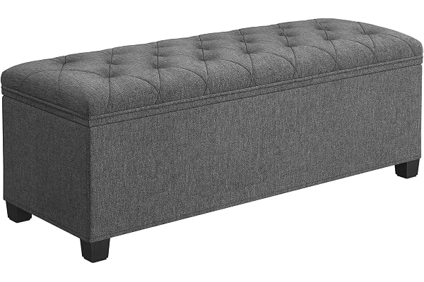 Songmics Sittpall med förvaringsutrymme, sittbänk med ben, 40 x 110 x 40 cm fotbänk, förvaringslåda, kan belastas upp till 300 kg, för vardagsrum sovrum hall, mörkgrå LSF088G01