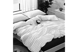 ‎BOQINGZHU Boqingzhu 2 TLG. Microfaser Bettwäsche Check Kariert Karo Schwarz und Weiß, 135×200 cm+80×80 cm