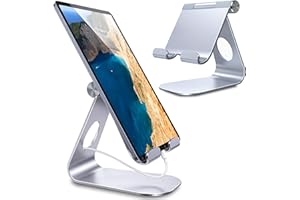 GVTECH Universal Tablet Stand, Adjustable Tablet Holder, Desktop Stand Dock Compatible with New iPad 2020 Pro 9.7, 10.5, 12.9, Air mini 2 3 4 5, Samsung Tab, Lenovo Tab other Tablets, Silver