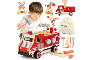 DINORUN Cassetta Attrezzi Bambini Giochi in Legno, Attrezzi da Lavoro Bambini, 47Pezzi Attrezzi Giocattolo Bambini, Giochi Montessori Educativi Regalo 2 3 4 5 Anni