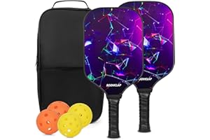 BOOMCLAP Lot de 2 raquettes de pickleball approuvées par l'USAPA, avec 2 raquettes de pickleball, 4 balles de pickleball, 1 sac de transport portable, ensemble de raquettes de pickleball pour homme et femme