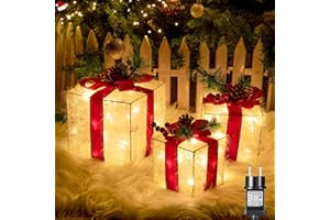 Elktry 3er LED Weihnachtsdeko innen, Geschenke Leucht Boxen mit Schleife außen, Weihnachtenbox Beleuchtet Deko mit Stecker für Weihnachten Weihnachtsbaum Fenster Kinderzimmer
