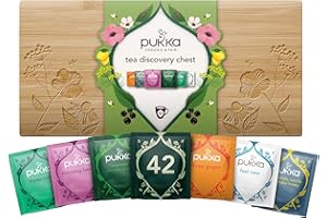 Pukka Coffret Découverte en Bambou, Idée Cadeau Femme et Homme, Coffret Cadeau Tisanes, Cadeau Thé 100% Bio Saint Valentin, Anniversaire, 6 Saveurs, Matcha, Gingembre, Menthe, 42 Sachets