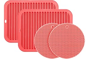 SIMDAO 4 Stück Silikonmatten-Set, 9"X11.8" +6.8"X6.8" hitzebeständige Matte, multifunktionale Topf Untersetzer, Tischunterlage, Topfuntersetzer für heiße Gerichte, Löffel, Pfanne, Geschirr