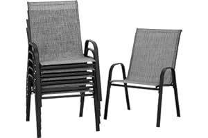 PIZZELLO Garden Chairs Set of 6 - Outdoor Stackable Dining Chairs for All Weather - Outdoor Garden Furniture - Lightweight Textilene Chair Sets with Armrest - for Backyard Porch Poolside (Grey)