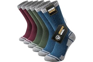 Stoeury Cushioned Walking Hiking Socks Men, Anti Blister Merino Wool Socks, Breathable Wool Crew Sports Work Running Sock 3 Pairs