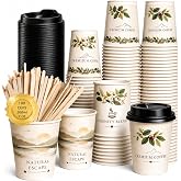 100 Disposable Coffee Cups 200 ml Paper Disposable Coffee Cups for Coffee, Tea, Water Coffee Cups to Go with Motivational Mes