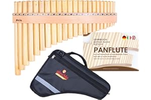 PLASCHKE INSTRUMENTS Plaschke Panflöte, Holz-Riemen Design, Set Tasche und Lehr-Buch 22 Töne C-Dur
