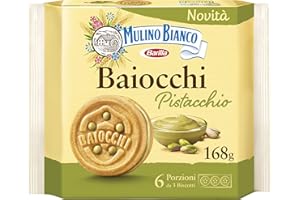 Mulino Bianco Biscotti Baiocchi al Pistacchio, Biscotti con Pistacchio e Pastafrolla Ideali per Colazione o Merenda, Senza Olio di Palma, 6 Porzioni da 3 Biscotti