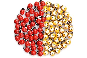 ADIPN 100 PCS Self Adhesive Bees Ladybirds Wooden Embellishments Craft Card Wood Toppers Bee Flat Back Stickers for DIY Decoration (100)