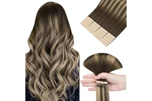 ‎HOTBANANA hotbanana Tape in Extensions Echthaar, 40cm Tape Extensions Echthaar 16 Zoll 20 Stück 50g Balayage Schokoladenbraun bis Honigblond Echthaar Extensions Tape Gerade Remy Echthaar Tape Extensions