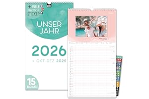‎SPIELEFABRIK Craft Calendar 2026 Photo Calendar for DIY Wall Calendar 2026 DIY Family Planner 5 Columns 23 x 43 cm Calendar Planner for Family 2026 Wall Planner Plus Sticker Recycled Holiday Plant Calendar