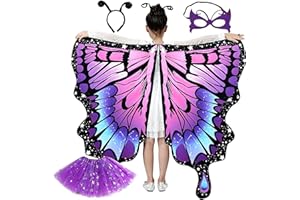 YIZHIXIANGQ Déguisement Papillon Enfant, Ailes de Papillon Déguisement Enfant, Châle Ailes de Papillon avec Bandeau, Masque, pour Soirées de Cosplay, Soirées à Thème