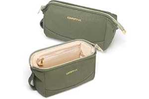 Omnpak Bolsa de maquillaje pequeña, bolsa de cosméticos, bolsas de maquillaje Life para mujer, bolsa de cosméticos de pana con asa, Green