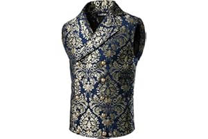 VATPAVE Mens Victorian Double Breasted Vest Gothic Steampunk Waistcoat