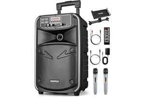 FUNPICK 8 Zoll Karaoke Maschine, Tragbare PA Komplett Anlage mit 2 Mikrofone für Erwachsene und Kinder, Bluetooth Lautsprecher musikbox tv TWS/LINE IN/FM für draußen FTSK8-2