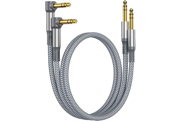 RUXELY 6,35 mm TRS-Gitarrinstrumentkabel 1M 2-Pack | 90 Grad 1/4" Hankontakt Stereo-Ljudkabel, 6,35 mm Balanserad Kabel för Elgitarr Bas Mixer Förstärkare Högtalare