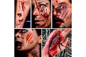 BUNAA Halloween Tattoos Narben, Temporäre Tattoos (10 groß Blatt) Halloween Zombie Scars Tattoo Wasserdicht Terror Tattoo Gefälschte Wunden Aufkleben für Party, Zombie Make Up Gesicht