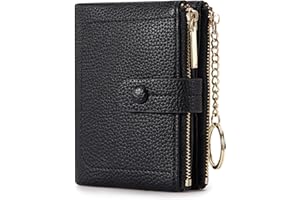 HKCLUF Portafoglio Piccolo Da Donna Pelle Morbida Portafogli Donna Doppia Lampo Portamonete Piccolo Portacarte Con Portachiavi Nero