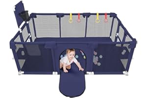 WILLONIN Parc Bébé Grand Pour Intérieur et Extérieur - Base Antidérapante, Barrière en Tissu Oxford, 50 Balles, 4 Ventouses + 4 Anneaux de Traction (Bleu Marine, 180x120x66cm)