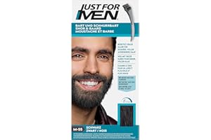 Just For Men Barbe & Moustache, coloration Barbe Homme, Naturel, Sans Ammoniaque, Élimine les Poils Gris , Avec Peigne Applicateur, Couleur Noir M55
