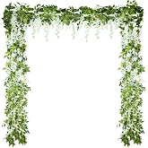 Syhood 4 x Artificial Silk Wisteria Garlands for Weddings, White | 8 Meters Total Fake Wisteria Vine Hanging Flower for Home