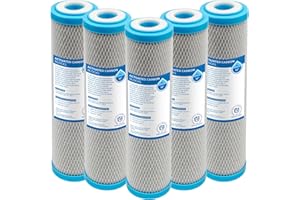 KNM TRADE Aktivkohleblockfilter, 10 Zoll - 5 Stück, entfernt Chlor und seine Verbindungen, verbessert Geschmack und Geruch des Wassers, max. 6 Monate Laufzeit, Aktivkohle