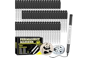 NICETY 60 Black Permanent Markers - Fine Point Permanent Marker Pens Set, Black pens For Adults, Works On Rock Paper Ceramic Wood Stone Metal Glass