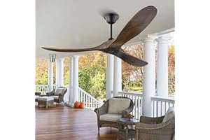 Modern Ceiling Fan without Light 152 cm Outdoor Ceiling Fans Retro Wooden Ceiling Fans 3 Balsa Wood Blades DC Motor for Restaurant Living Room Bedroom Invert
