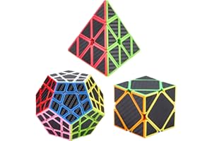 Coolzon Speed Cube Ensemble Megaminx,Pyraminx,Skewb 3 Pack Nouveau Cubo Autocollant de Carbone Fibre Ultra Rapide