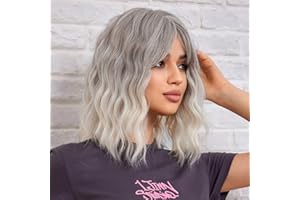 WOKESTAR Bob Lockige Perücke mit Fransen, Kurze Synthetische Gewellte Perücken für Frauen Ash Blonde Farbe