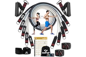 ‎COFOF Resistance Bands Widerstandsbänder Set, 5 Fitnessbänder Expander Tube Bands, Fitnessband mit Großem Griff Knöchelriemen Türankerbefestigung Tragtasche, Ideal für Pilates Krafttraining Physiotherapie