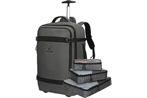 Hynes Eagle Plecak na kółkach, 42 l, torba podróżna na kółkach, bagaż podręczny, walizka podręczna do podróży i biznesu, 17 cali, 54 x 35 x 23 cm, Szary + kostki do pakowania 2024-1, Rucksack +
