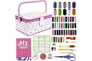 SusggO 140 piezas Costurero Grande Completo Guia Basica Puntadas. Costurero Madera forrado Tela Accesorios Kit de Costura para Adultos Costureros Reglas de Costura Patchwork (Rosa)
