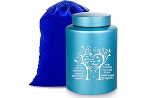 Gredstar Love Tree Memorial Urn - Blue Handcrafted Cremation Urn for Human Ashes Up to 140 lbs, Airtight Decorative Keepsake with Velvet Bag