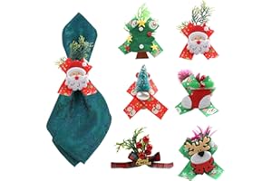 Bekeify Servilleteros navideños 6Pcs Bucle de servilleta de Madera Anillos de Servilleta de Navidad Servilleteros de Soporte Reno Papá Noel servilleteros de imitación para Navideñas Cena Aniversario