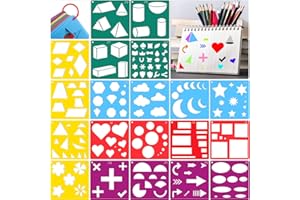 Qpout 20 Pièces Pochoir Formes Géométriques, Pochoir de Peinture pour Enfants, Triangle Circulaire Amour Carré Pochoir De Peinture Pochoir de Peinture, Outils de dessin pour les jardins d'enfants