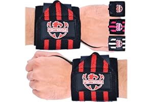 FIGHTSENSE Polsini Palestra-Fasce da polso per il sollevamento pesi,18” cinghie da polso di qualità premium con anello per il pollice per uso intensivo -Polsiere Gym Uomo Donna Professionali