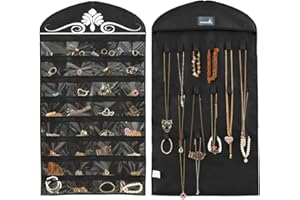 MISSLO Hanging Jewellery Organiser Wardrobe Necklaces Earrings bracelets Accessories Storage Jewelry Holder 32 Pockets 18 Loops, Black