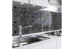 danario Rivestimento Paraschizzi Cucina Adesivo da Parete - Effetto Opaco - Spesso e Rigido - Ignifugo e Resistente all'Acqua - 0,37 mm - Tessere Mosaico Scure - 60 cm x 340 cm