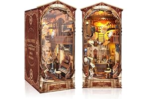 RONSTONE Book Nook - Mini Casa de Muñecas Booknook Estantería Insertable Decoración - Mundo Mágico Puzzles de Madera en 3D con Luz LED y Funda Antipolvo - Regalo Creativo para Adultos