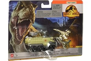 Matchbox Jurassic World Dino Transporter Velocirator (niebieski) & Dino Veloz, zabawka dla dzieci od 3 lat, w zestawie mini dinozaur do transportu