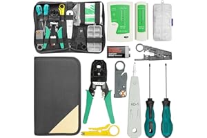 LAMTOR Network Repair Tools Kit, 12 in 1 Network Testers Sets for RJ45 RJ11, Computer Maintenance LAN Cable Tester Repair Tools, Mobile Device Repair Set with Cable Stripper for Household, Work, DIY