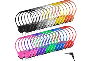 YUNSAILING 30 Pack Class Set Headphones for Kids Students School Classroom Headphones Bulk Over the Ear Earphones Adjustable with 3.5 mm Jack for Library Children Adults Christmas Office Gifts (Classic Colors)