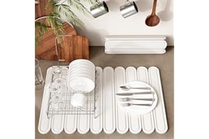 IMGROSE Stone Dish Drying Mat for Kitchen Counter, Quick Dry Stone Mat Kitchen for Dishes Bottles Cups, Large Foldable Diatomaceous Earth Dish Drying Mats Match Any Countertop, White-1