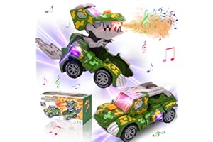 KJIXYUNG Nebbia spray automatico dinosauro auto con musica e luce LED, Dino Transforming Cars per ragazzi, giocattolo deformato dinosauro per bambini 3-5, compleanno per bambini (verde)