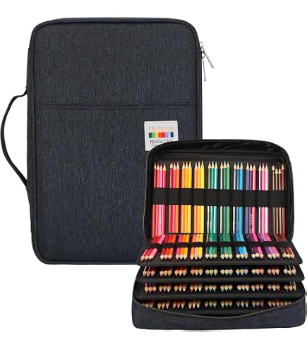 Trousse 200 Crayons Sumnacon En PU Cuir Vert - Grande Capacité 4 Compartiments, Idéal Artistes Dessinateurs Professionnels