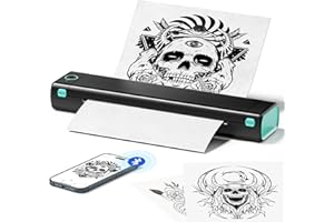 ItriAce M08F Tattoo Drucker, Stencil Drucker für Temporäre und Permanente Tattoos, Kabelloser Thermodrucker Tattoo Kompatibel mit 10 Blatt Thermopapier A4 - Schwarz - Thermopapier